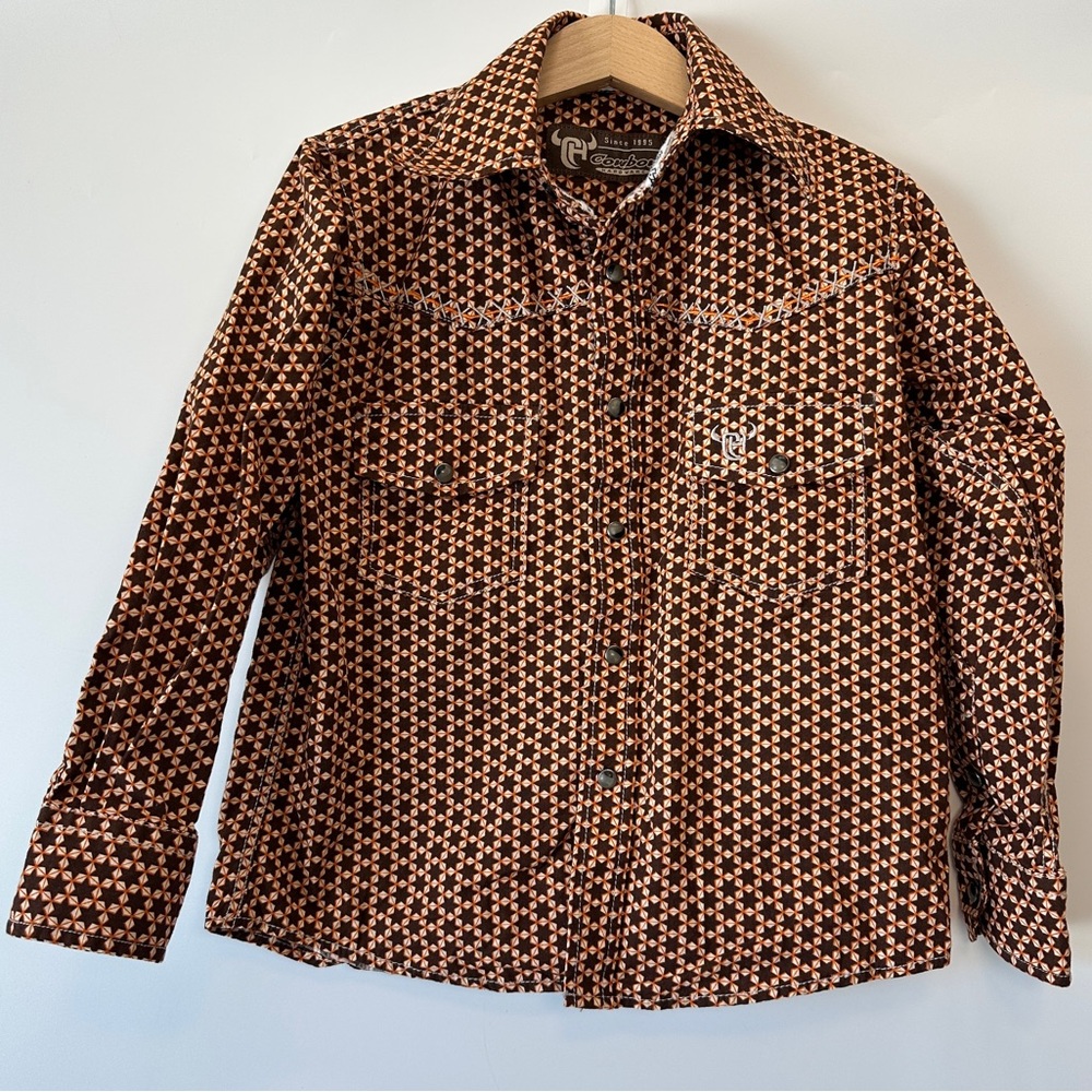 Cowboy Hardware‎ Youth Boy's XS 5 Six Star Print Rust Snap Shirt